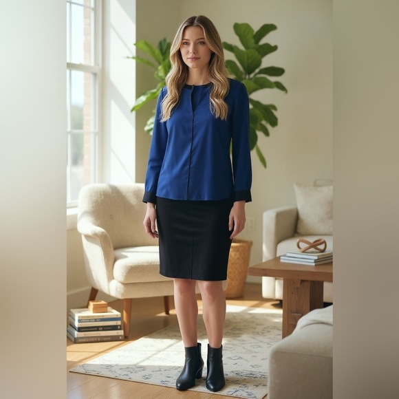 Banana Republic Cut Out Blouse | Blue & Black | Long Sleeve | NWOT | SZ Large - Picture 9 of 9